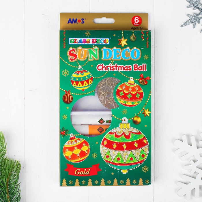 Набор витражных красок с витражами "Новогодний", 6 цветов по 10,5 мл., 6 витражей 22940