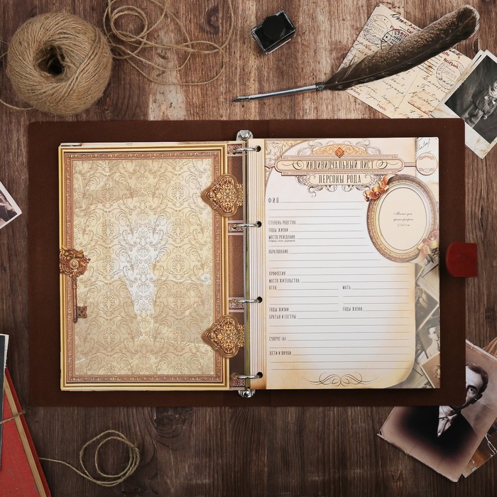 Подарочный набор "Родословная книга нашей семьи", с пером и чернильницей, корич., 35 х 42 см 32826