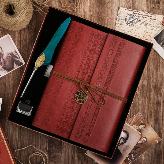 Подарочный набор "Родословная книга наш род" с пером и чернильницей, коричн., 35 х 42 см