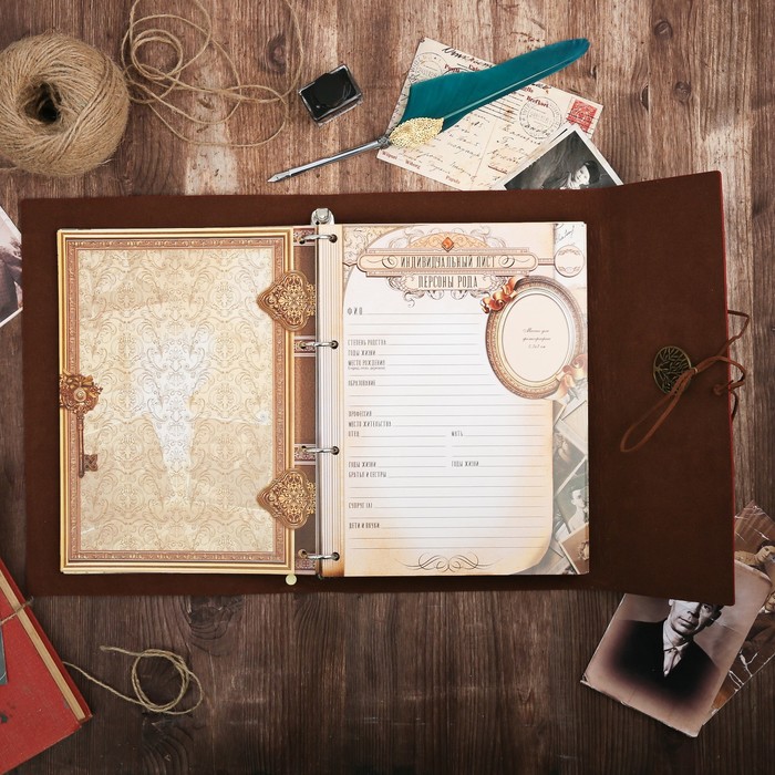 Подарочный набор "Родословная книга наш род" с пером и чернильницей, коричн., 35 х 42 см