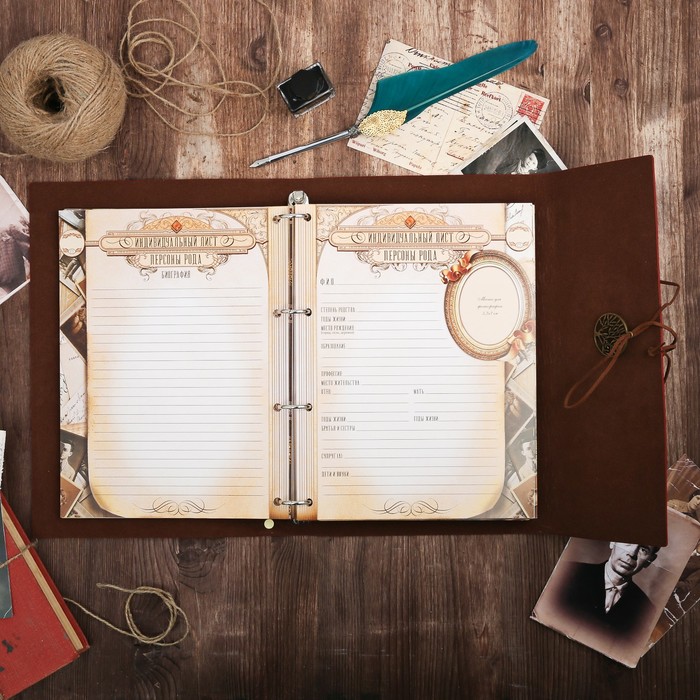 Подарочный набор "Родословная книга наш род" с пером и чернильницей, коричн., 35 х 42 см
