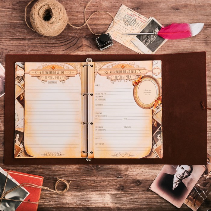 Подарочный набор "Родословная книга наш род" с пером и чернильницей, бордо, 35 х 42 см