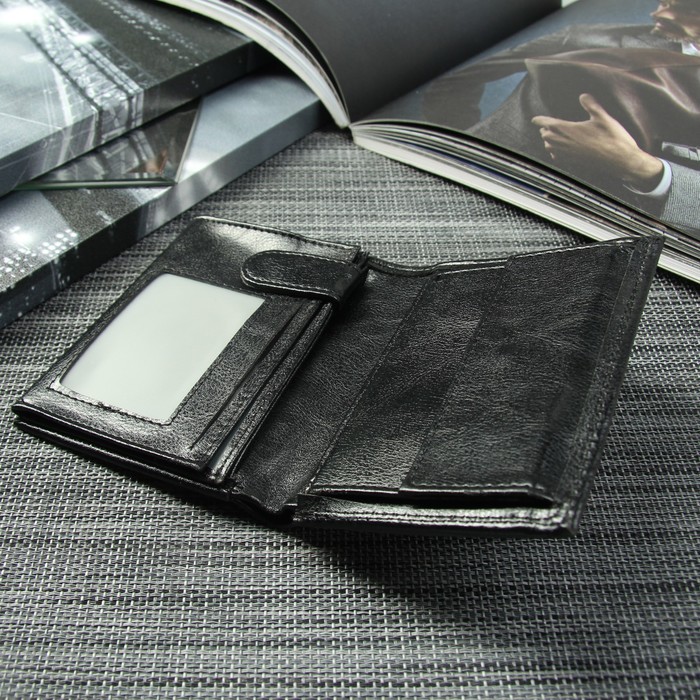 Портмоне мужское 2 в 1 (авто), 4 отдела, для карт, для монет, цвет чёрный