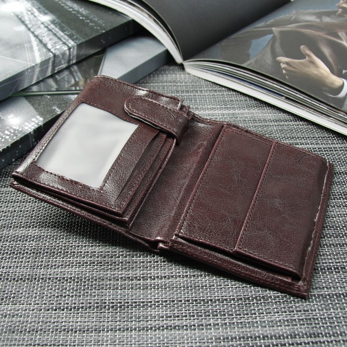Портмоне мужское 2 в 1 (авто), 4 отдела, для карт, для монет, цвет коричневый