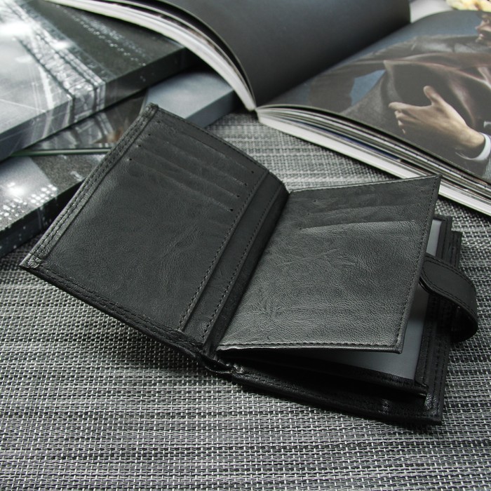 Портмоне мужское 2 в 1 (авто), 4 отдела, для карт, для монет, цвет чёрный