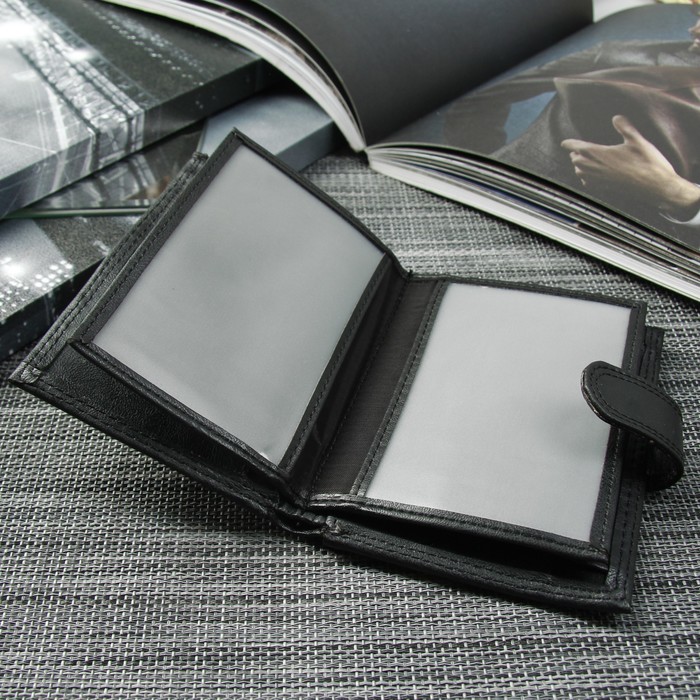 Портмоне мужское 2 в 1 (авто), 4 отдела, для карт, для монет, цвет чёрный