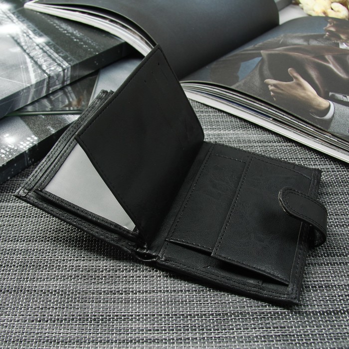 Портмоне мужское 2 в 1 (авто), 4 отдела, для карт, для монет, цвет чёрный