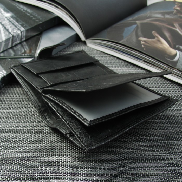 Портмоне мужское 2 в 1 (авто), 4 отдела, для карт, для монет, цвет чёрный