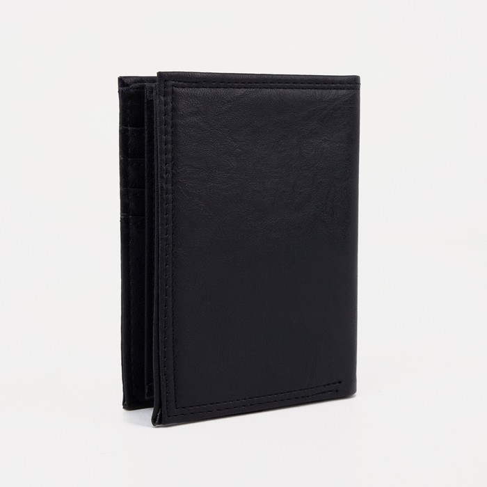 Портмоне мужское 2 в 1 (авто), 4 отдела, для карт, для монет, цвет чёрный