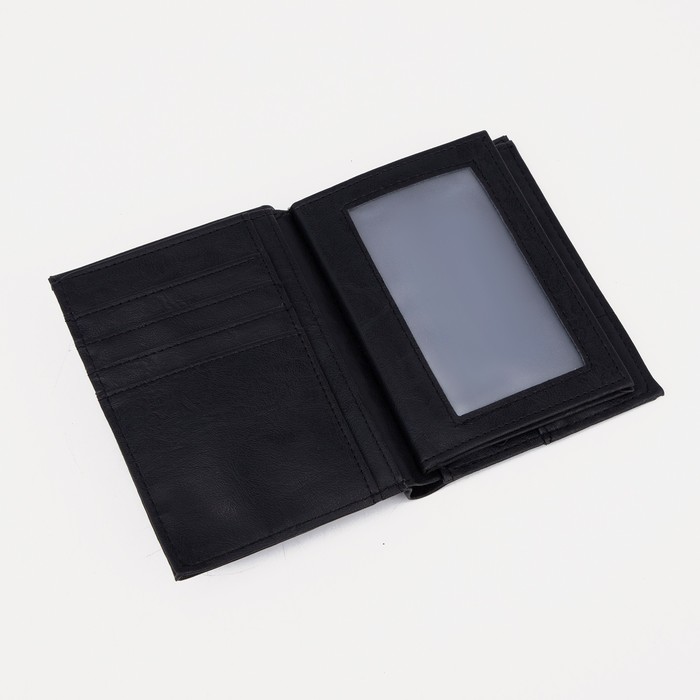 Портмоне мужское 2 в 1 (авто), 4 отдела, для карт, для монет, цвет чёрный