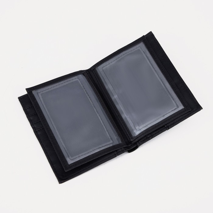 Портмоне мужское 2 в 1 (авто), 4 отдела, для карт, для монет, цвет чёрный