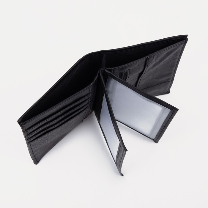 Портмоне мужское 2 в 1 (авто), 4 отдела, для карт, для монет, цвет чёрный