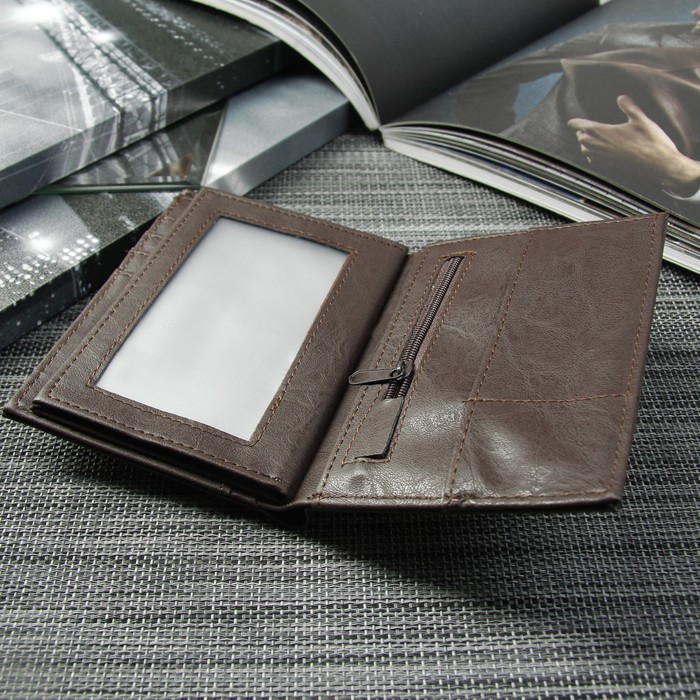 Портмоне мужское 2 в 1 (авто), 4 отдела, для карт, для монет, цвет коричневый