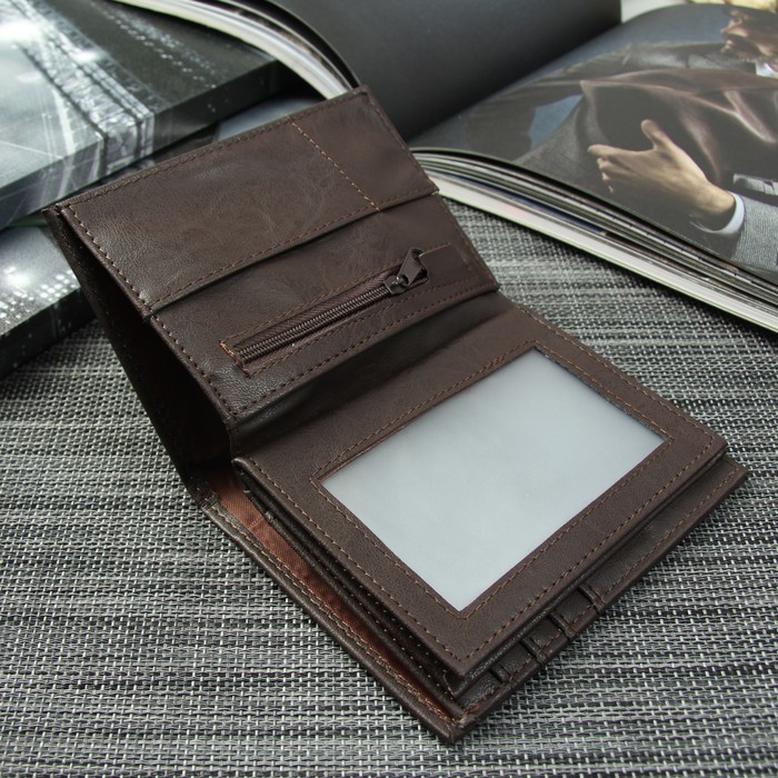 Портмоне мужское 2 в 1 (авто), 4 отдела, для карт, для монет, цвет коричневый