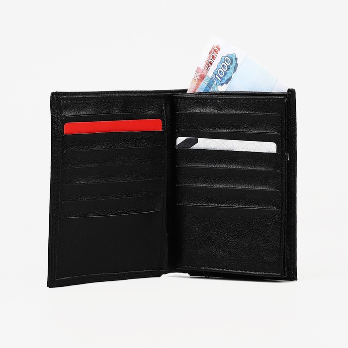 Портмоне мужское 3 в 1 (авто+паспорт), 4 отдела, для карт, для монет, цвет чёрный