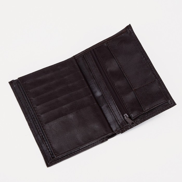 Портмоне мужское 3 в 1 (авто+паспорт), 4 отдела, для карт, для монет, цвет коричневый