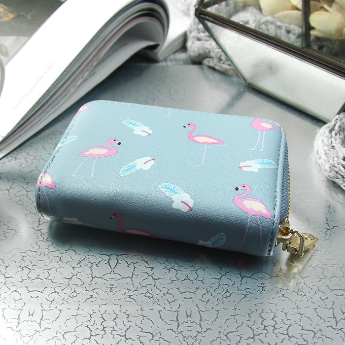 Визитница «Фламинго», горизонтальная, 1 ряд, 9 картхолдеров, цвет голубой