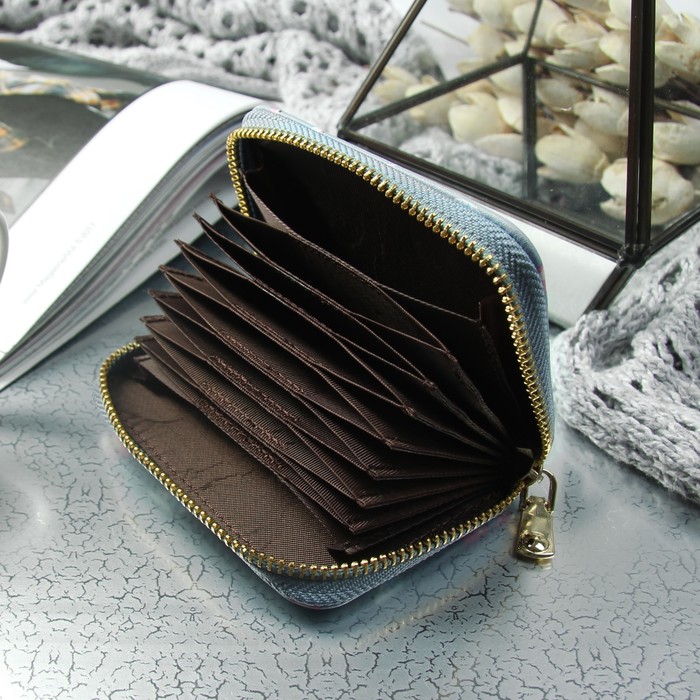 Визитница «Фламинго», горизонтальная, 1 ряд, 9 картхолдеров, цвет голубой