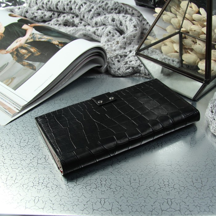 Кошелёк женский, 2 отдела, для карт, цвет чёрный