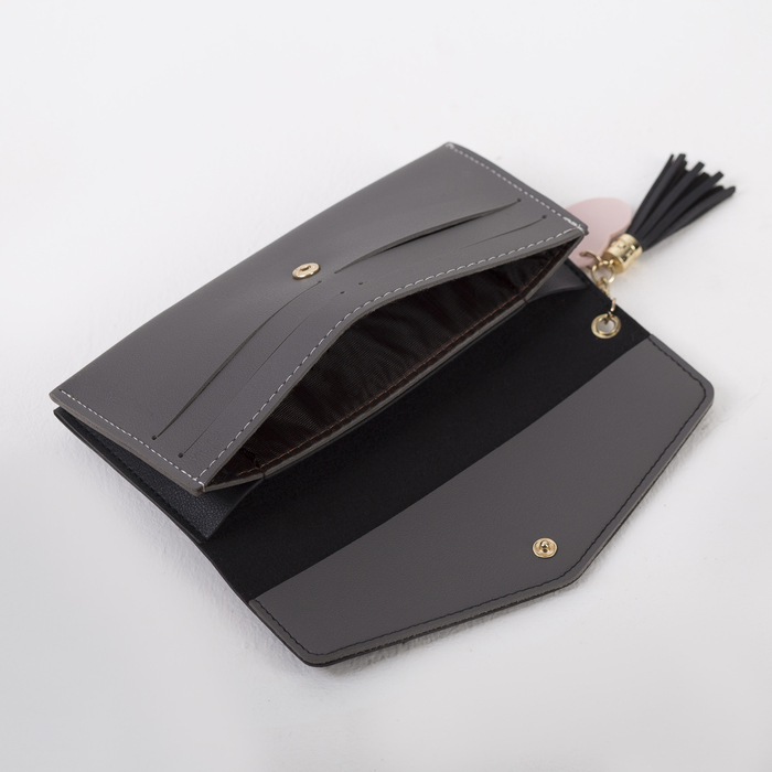 Кошелёк женский, 2 отдела, для карт, цвет чёрный/серый