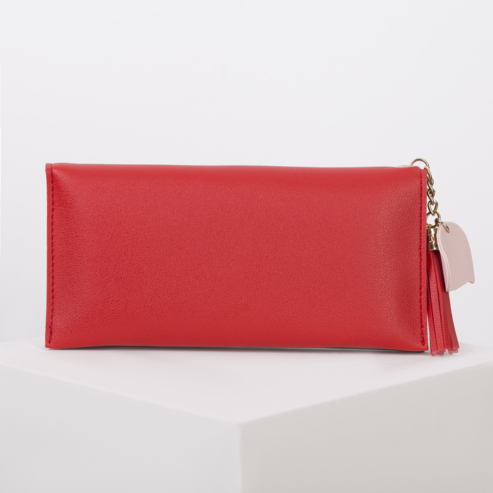 Кошелёк женский, 2 отдела, для карт, цвет серый/красный