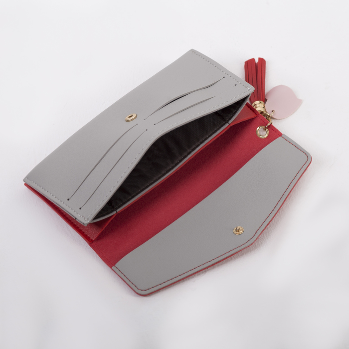 Кошелёк женский, 2 отдела, для карт, цвет серый/красный