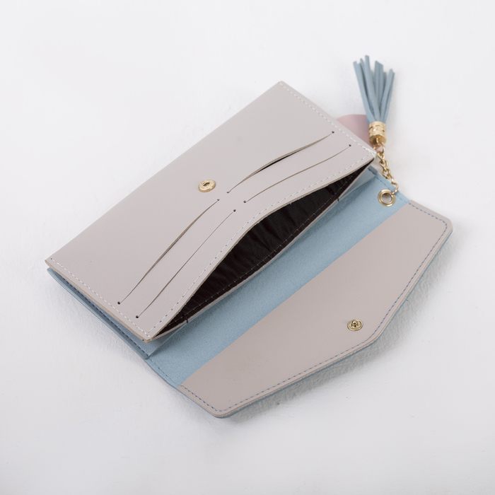 Кошелёк женский, 2 отдела, для карт, цвет серый/голубой