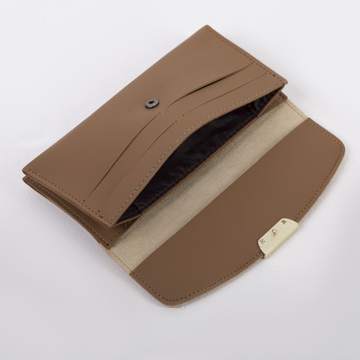 Кошелёк женский, 2 отдела, для карт, ручка, цвет коричневый