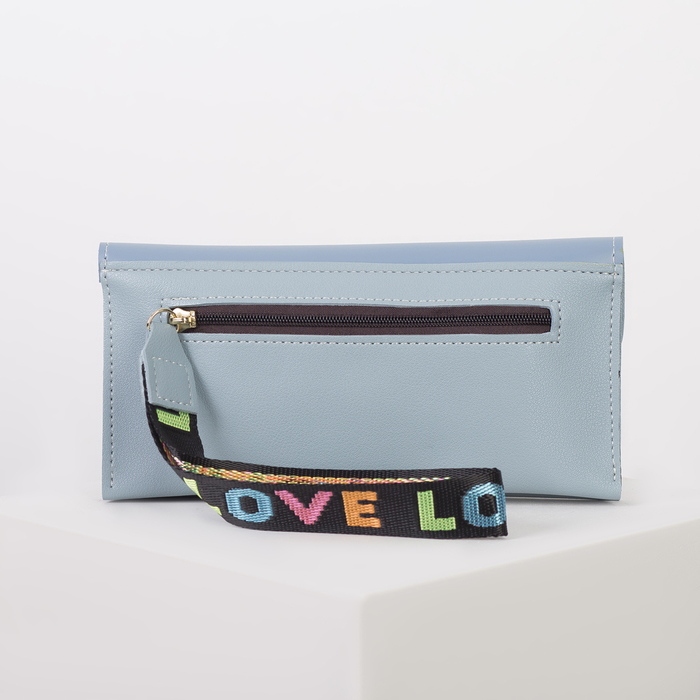 Кошелёк женский, 2 отдела, для карт, ручка, цвет голубой