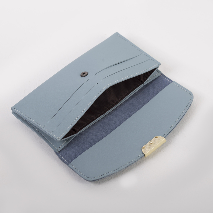 Кошелёк женский, 2 отдела, для карт, ручка, цвет голубой
