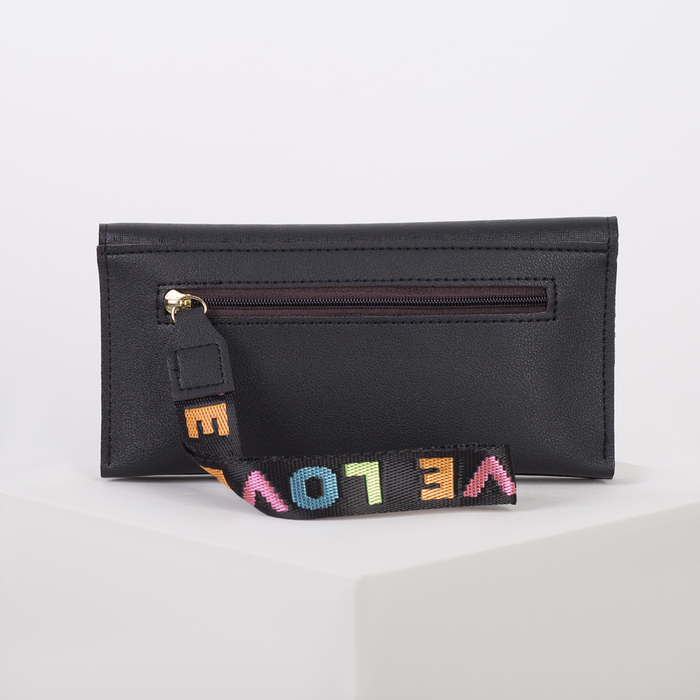 Кошелёк женский, 2 отдела, для карт, ручка, цвет чёрный