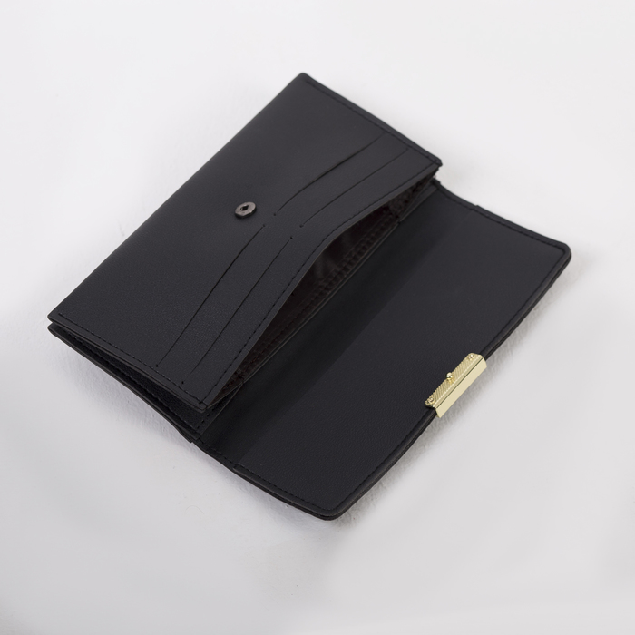 Кошелёк женский, 2 отдела, для карт, ручка, цвет чёрный