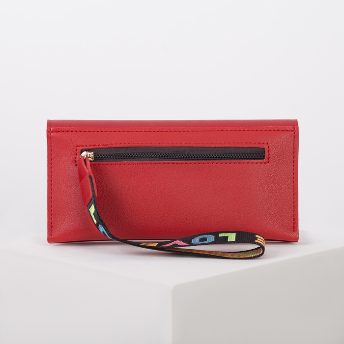 Кошелёк женский, 2 отдела, для карт, ручка, цвет красный