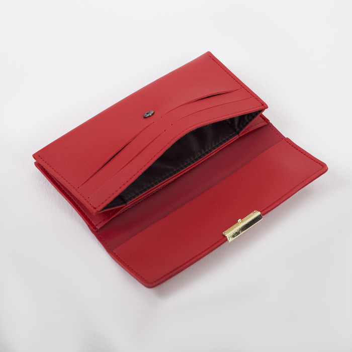 Кошелёк женский, 2 отдела, для карт, ручка, цвет красный