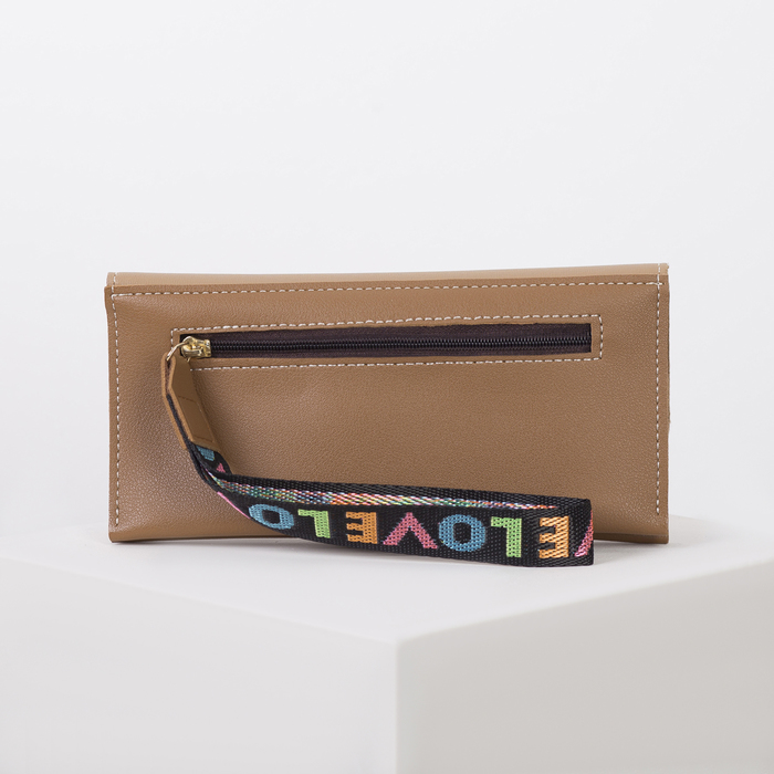 Кошелёк женский, 2 отдела, для карт, ручка, цвет коричневый