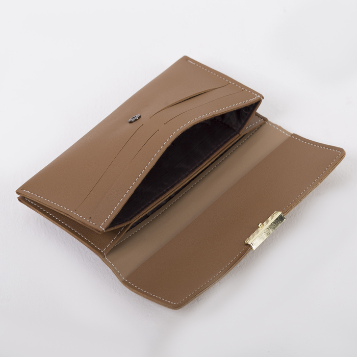 Кошелёк женский, 2 отдела, для карт, ручка, цвет коричневый