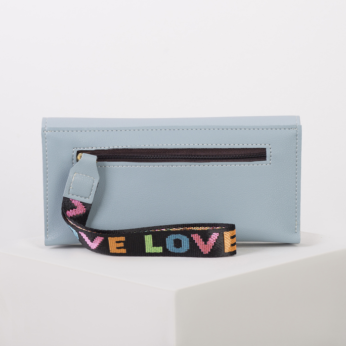 Кошелёк женский, 2 отдела, для карт, ручка, цвет голубой