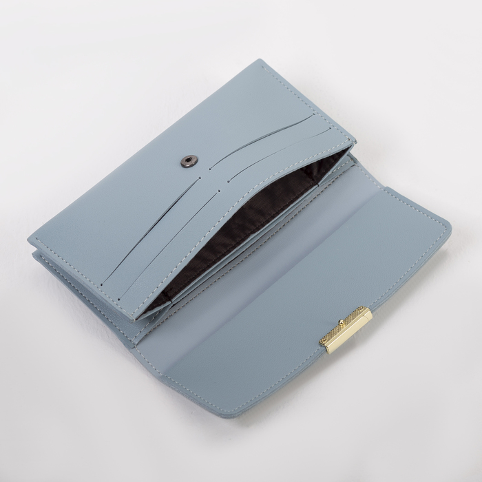 Кошелёк женский, 2 отдела, для карт, ручка, цвет голубой