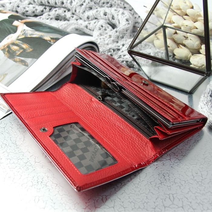 Кошелёк женский, 2 отдела, для карт, для монет, цвет красный