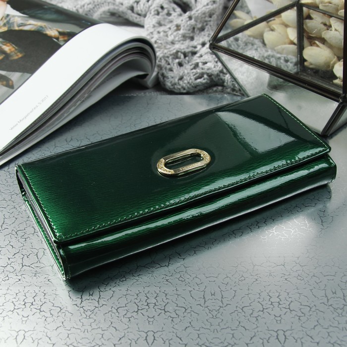 Кошелёк женский, 2 отдела, для карт, для монет, цвет зелёный