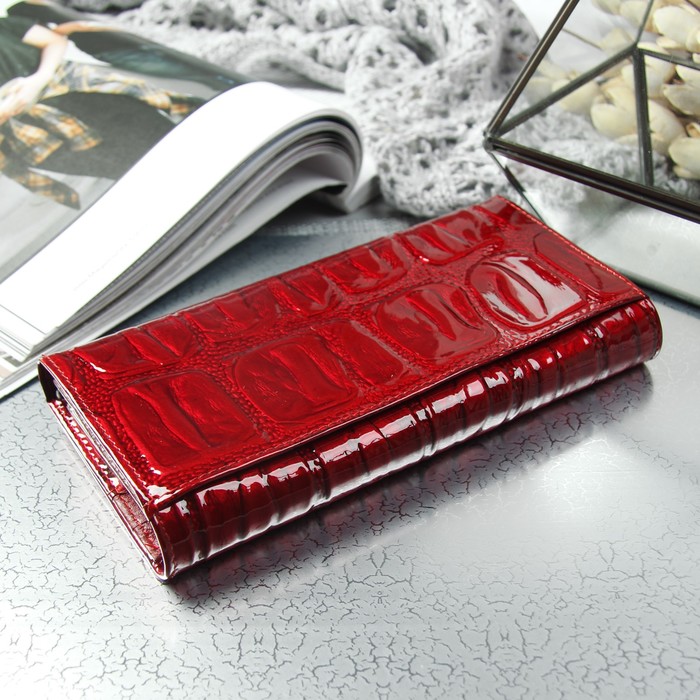 Кошелёк женский, 2 отдела, для карт, для монет, цвет красный