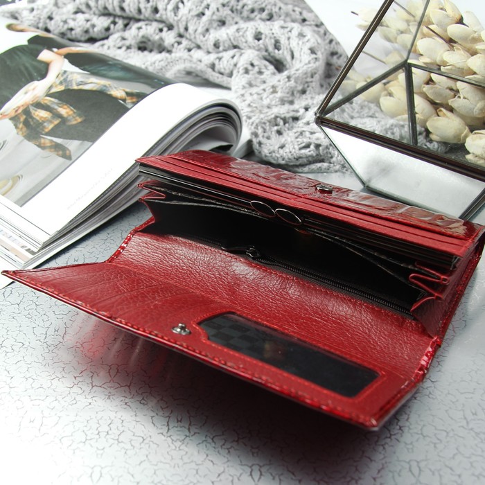 Кошелёк женский, 2 отдела, для карт, для монет, цвет красный