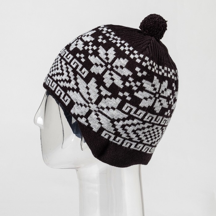 Шапка мужская "Скандинавские ушки" цвет чёрный, р-р 56