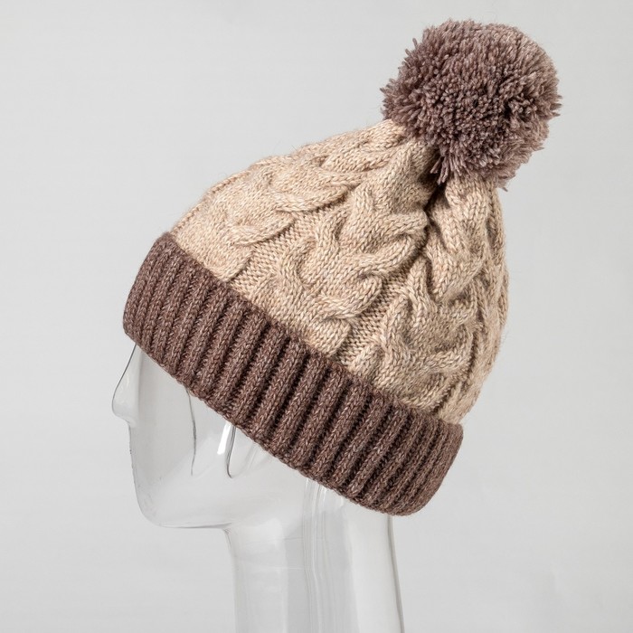 Шапка женская "Сальса" цвет тёмно-кофейный/бежевый, р-р 56