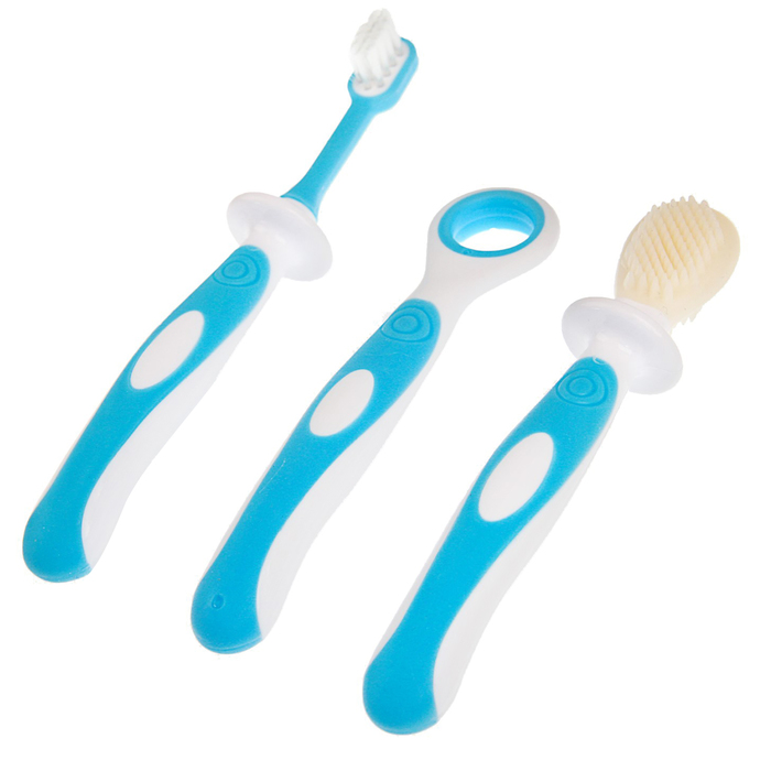 Зубная щётка детская, набор 3 шт. с ограничителем: силиконовая, с мягкой щетиной, для языка, от 6 мес., цвета МИКС