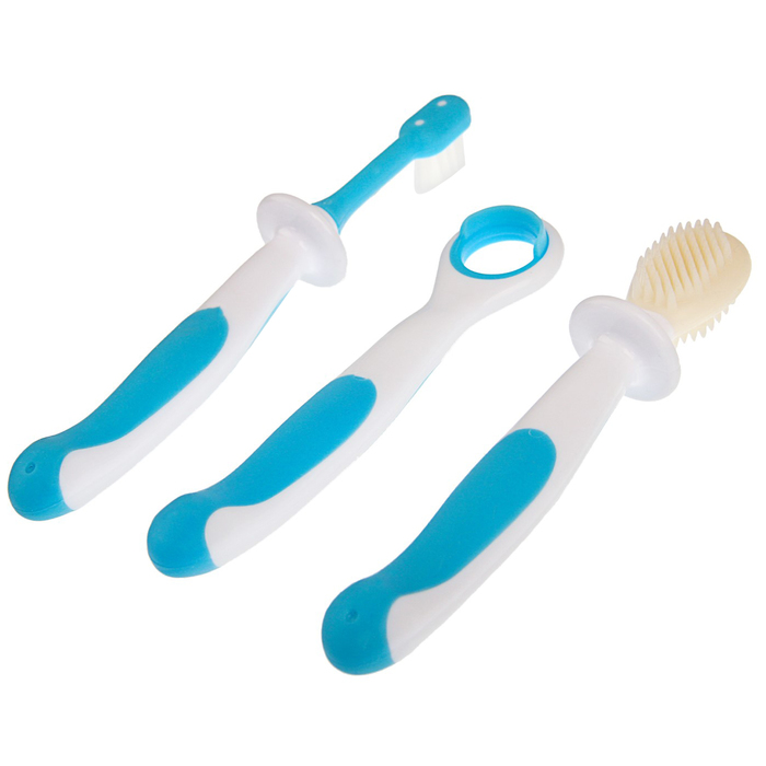 Зубная щётка детская, набор 3 шт. с ограничителем: силиконовая, с мягкой щетиной, для языка, от 6 мес., цвета МИКС