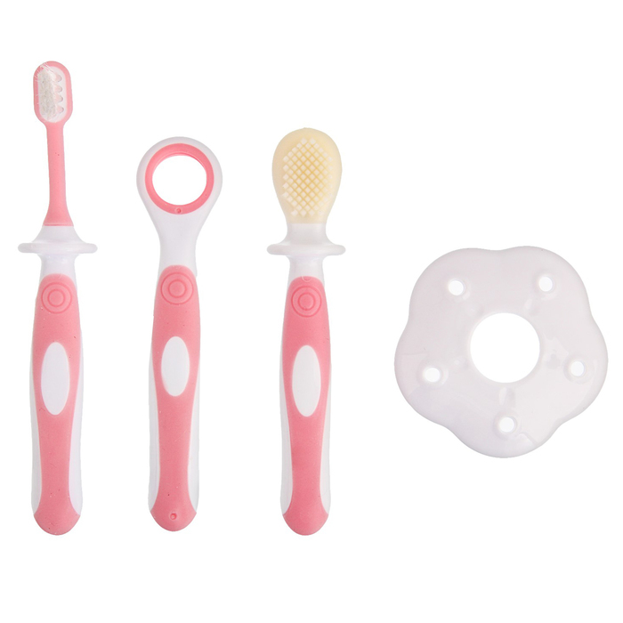 Зубная щётка детская, набор 3 шт. с ограничителем: силиконовая, с мягкой щетиной, для языка, от 6 мес., цвета МИКС