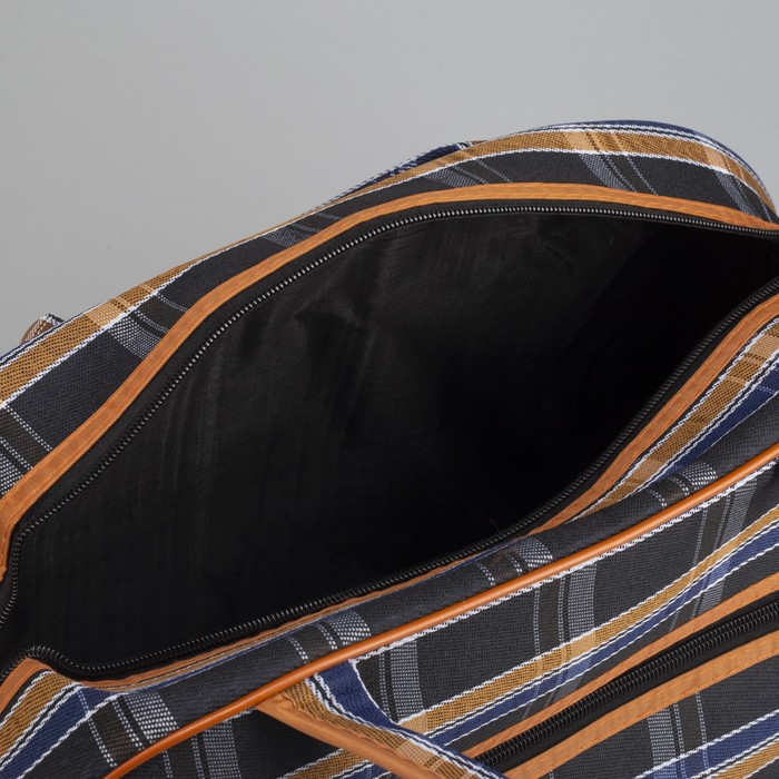Сумка дорожная «Клетка», отдел на молнии, наружный карман, длинный ремень, цвет синий/коричневый
