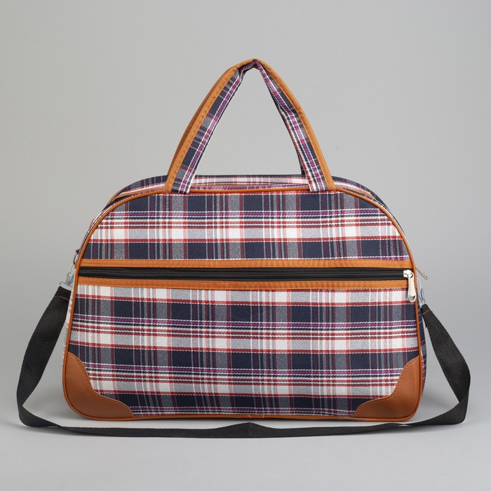Сумка дорожная «Клетка», отдел на молнии, наружный карман, длинный ремень, цвет синий/фиолетовый