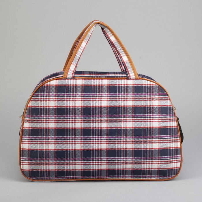 Сумка дорожная «Клетка», отдел на молнии, наружный карман, длинный ремень, цвет синий/фиолетовый